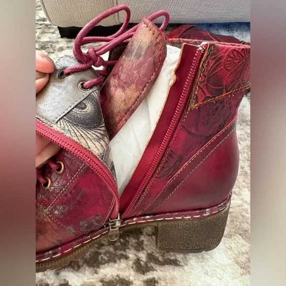 $178 L'Artiste by Spring Step Leather Lace-Up Boots NEW fallinluv Bordeaux 38/8 - Picture 6 of 8